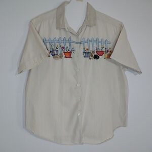 CASEY & MAX Women's Casual Beige Shirt with Colorful ' Embroidery